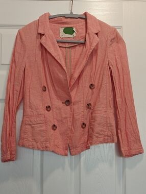 Anthropologie Coral Pink Double-Breasted Blazer